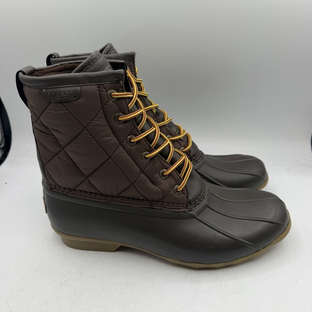 Sperry Saltwater Duck Rain Boots Men 9.5 Brown Quilted Nylon Waterproof STS24866